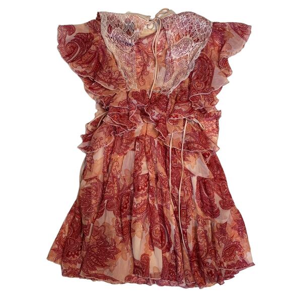 ASOS Paisley Flounce Tiered Mini Dress Lace & Ruffle Size 4 - Picture 10 of 12